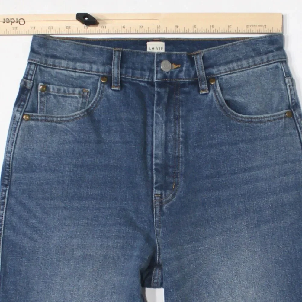 La Vie Rebecca Taylor High Waist Straight Leg Stretch Jeans Medium Wash Women 28